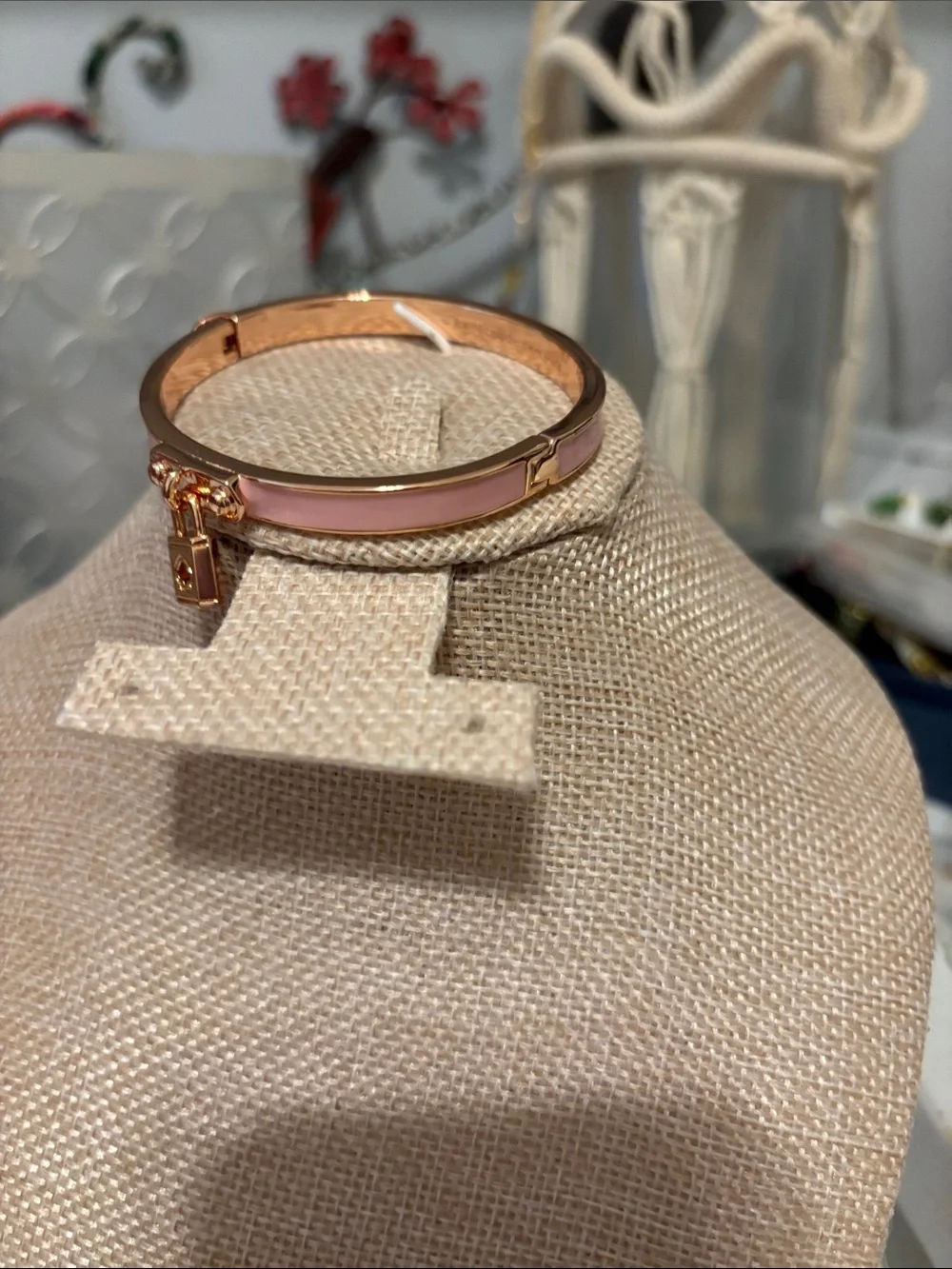 kate spade Pink Enamel Rose Gold Hinged Bangle with Charm - Picture 3 of 3